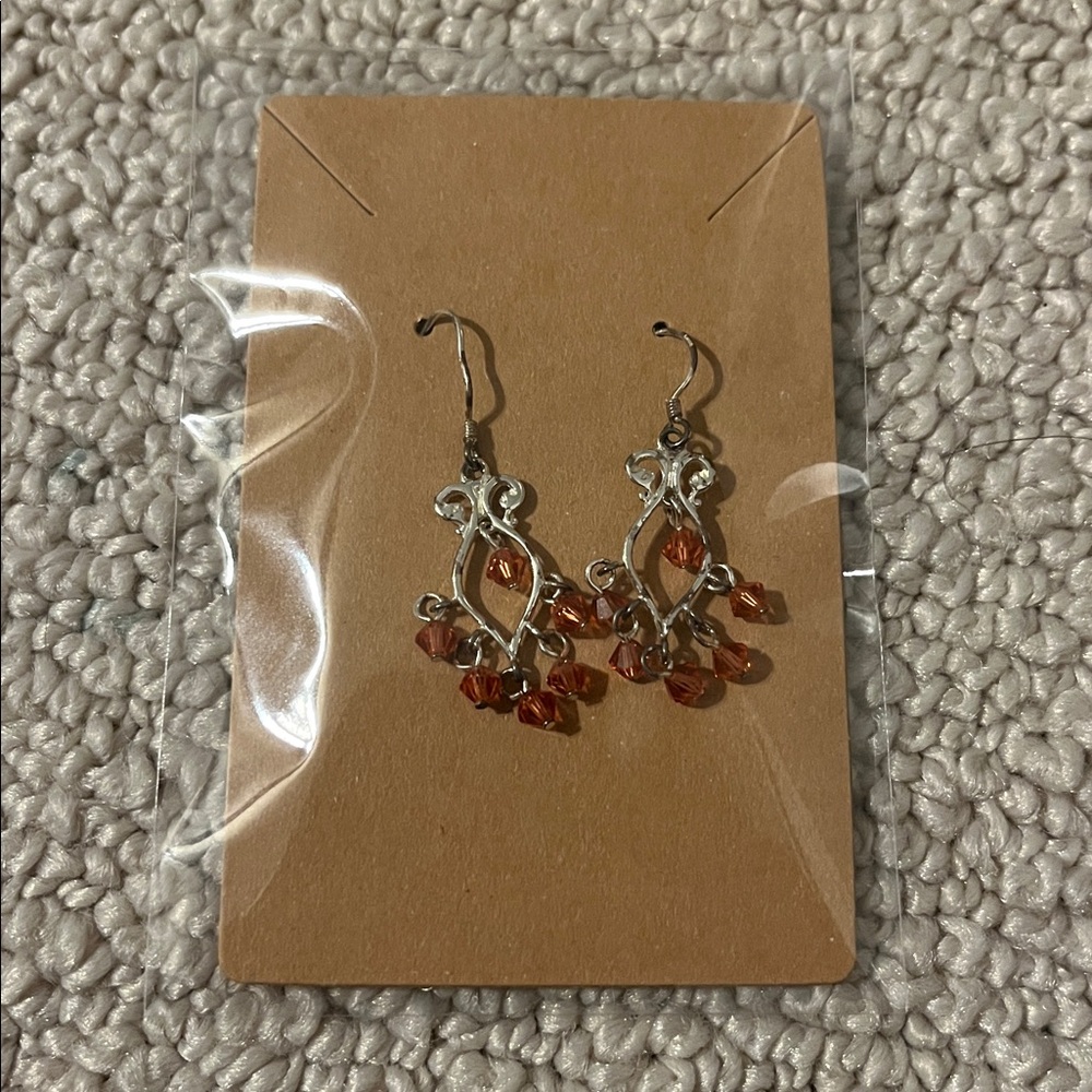 Elegant Sterling Silver and Coral Glass Dangle Earrings
